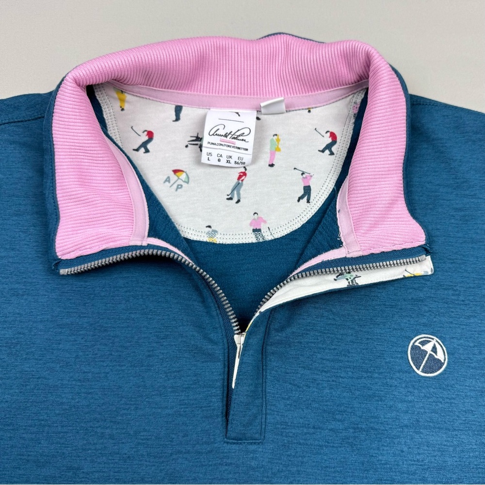 Puma Arnold Palmer Mens 1/4 Zip Pullover Sz Large Blue/Pink C4 - Picture 5 of 8